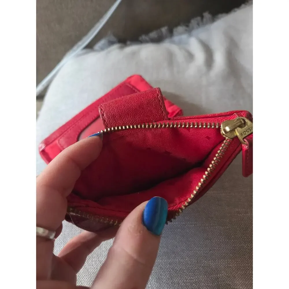 Vintage Fossil Emory Red Lamb Leather Wallet Clutch Super Soft Brass Hardware!